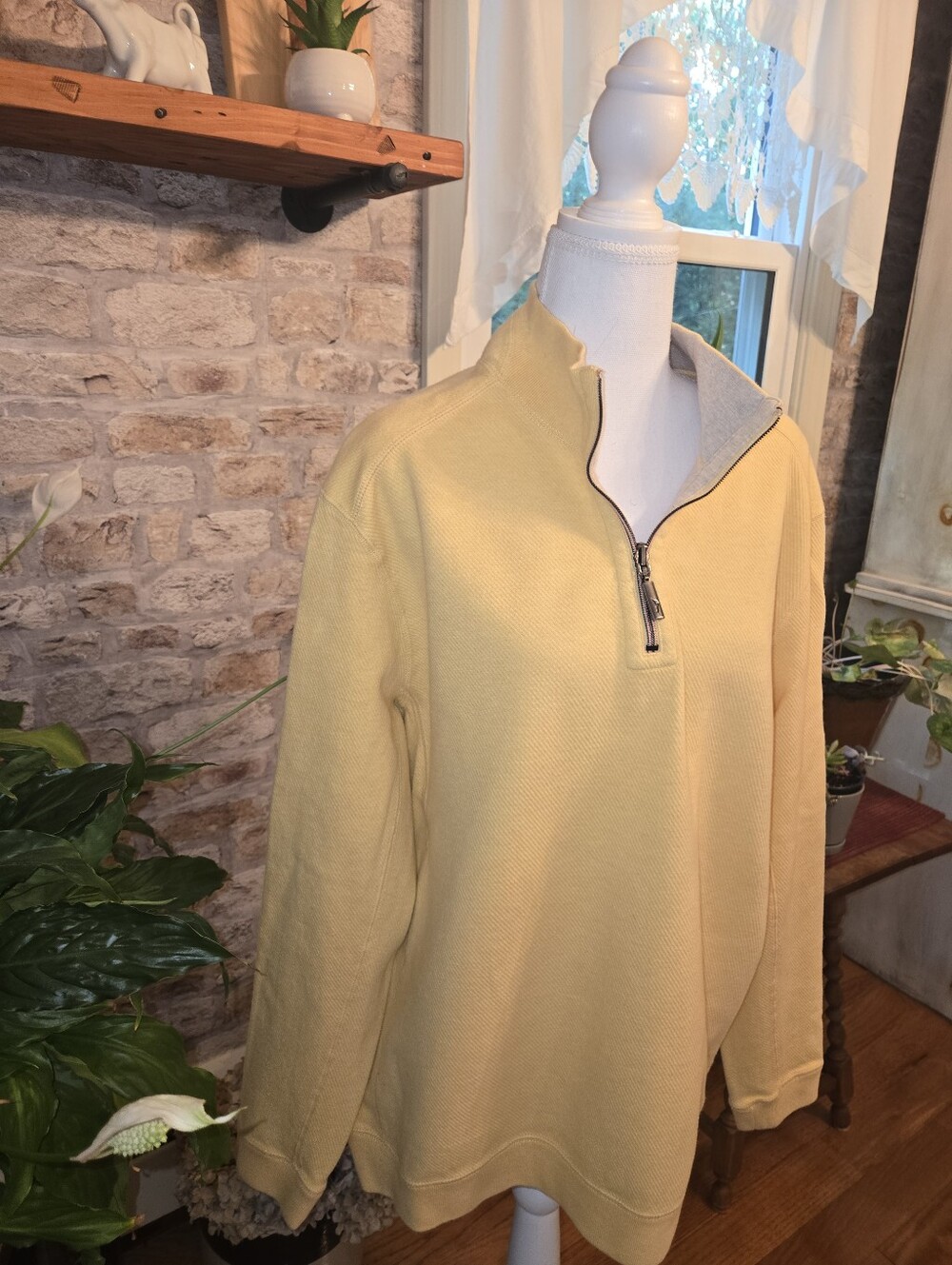 Tommy Bahama Light Gray Pullover with Yellow Stitching